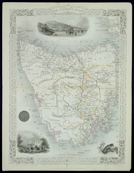 Ilha de Van Diemen ou Tasmânia, de uma série de mapas do mundo publicada por John Tallis und Co., Londres e Nova York, década de 1850